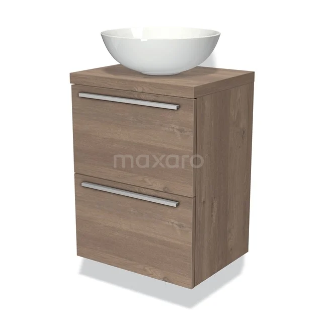 Modulo Plato Slim Vanity units for countertop basin | 50 cm Mid brown oak Flat front Mid brown oak worktop 2 Stacked drawers BMK37-00025