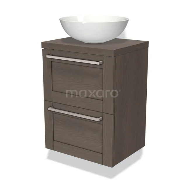 Modulo Plato Slim Vanity units for countertop basin | 50 cm Dark brown oak Frame front Dark brown oak worktop 2 Stacked drawers BMK37-00028