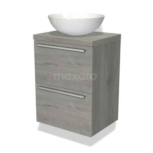 Modulo Plato Slim Vanity units for countertop basin | 50 cm Grey oak Flat front Grey oak worktop 2 Stacked drawers BMK37-00029
