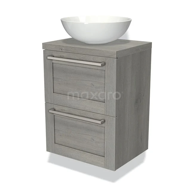 Modulo Plato Slim Vanity units for countertop basin | 50 cm Grey oak Frame front Grey oak worktop 2 Stacked drawers BMK37-00030