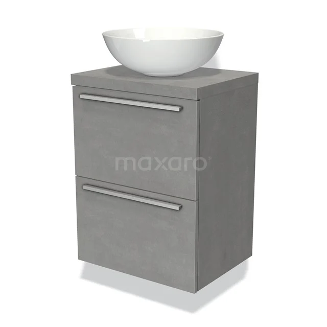 Modulo Plato Slim Vanity units for countertop basin | 50 cm Light grey concrete Flat front Light grey concrete worktop 2 Stacked drawers BMK37-00031
