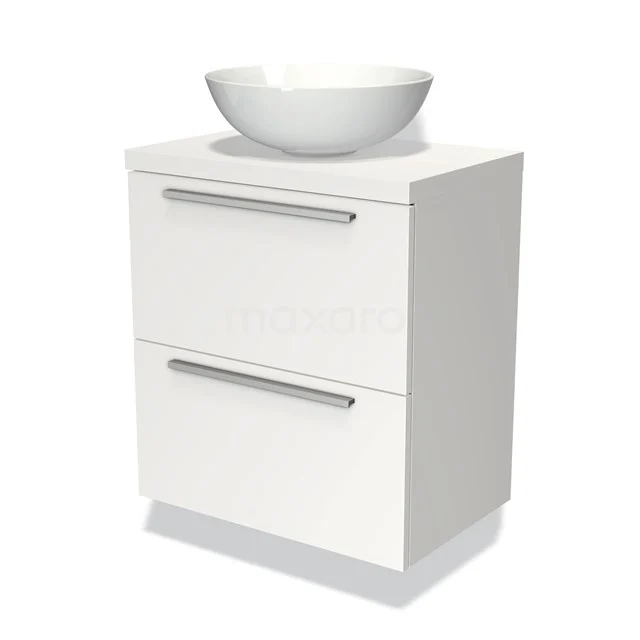 Witte badkamermeubelset met modern keramische wastafel, twee lades en strak design voor een stijlvolle badkamer inrichting.