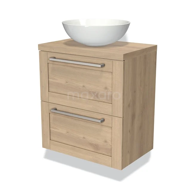 Modulo Plato Slim Vanity units for countertop basin | 60 cm Light brown oak Frame front Light brown oak worktop 2 Stacked drawers BMK37-00056