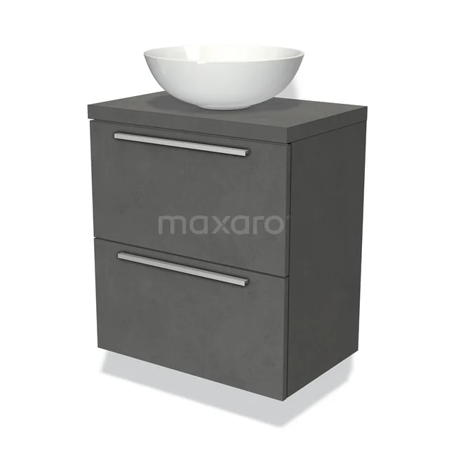 Modulo Plato Slim Vanity units for countertop basin | 60 cm Dark grey concrete Flat front Dark grey concrete worktop 2 Stacked drawers BMK37-00064