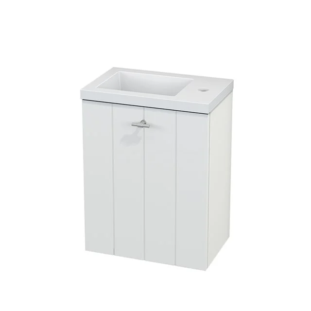 Toilet unit with basin Mineral marble Modulo+ Pico Matte white 40cm BMC001060 White wooden vanity units with basin, with panel door and chrome handle, compact design for small bathrooms.