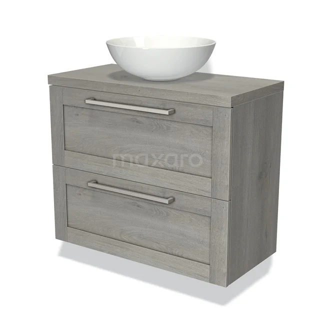 Badkamermeubel voor Waskom 80cm Modulo Plato Slim Grijs Eiken 2 Lades Kader BMK37-00094