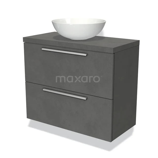 Grey bathroom furniture set with basin, two drawers and modern handles, ideal for a stylish and practical bathroom.