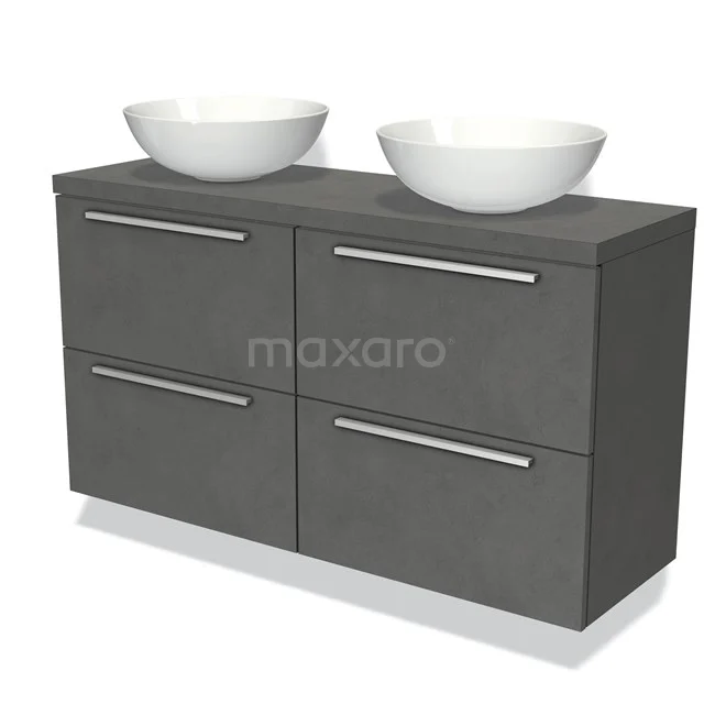Modulo Plato Slim Vanity units for countertop basin | 120 cm Dark grey concrete Flat front Dark grey concrete worktop 4 drawers BMK38-00032