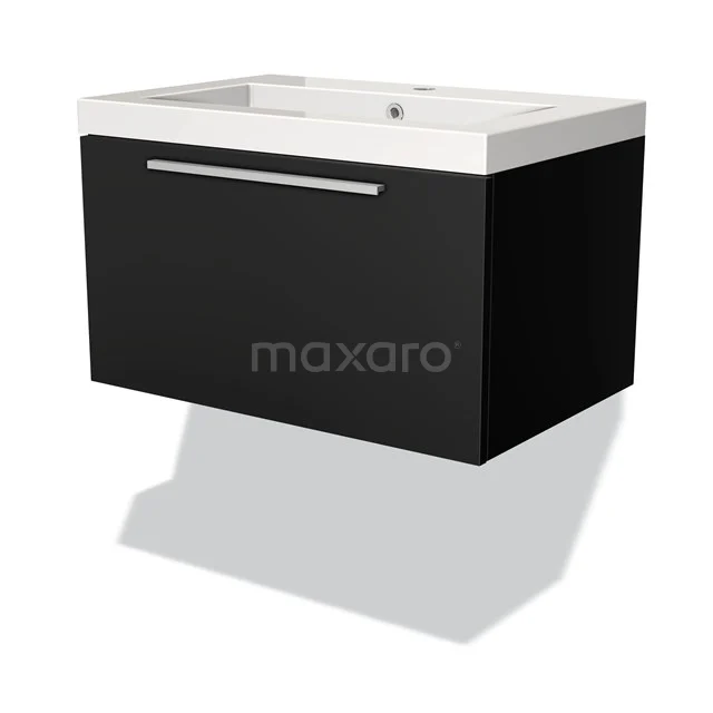 Black wooden bathroom unit with white ceramic sink and chrome Handle, ideal for modern bathroom design.