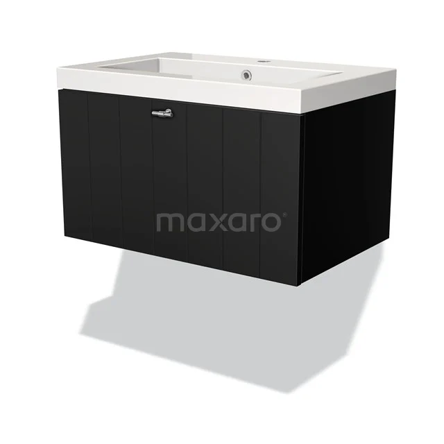 Schwarzes Holz-Badmöbel mit einem weißen keramischen Waschbecken, elegantes Design, ideal für moderne Bäder.