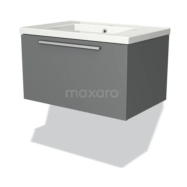 Modulo Vanity units with basin | 70 cm Mid grey Flat front Ceramic 1 drawer BMW11-00647 Grey floating bathroom furniture set with sleek white Basin and metal Handle, modern design.