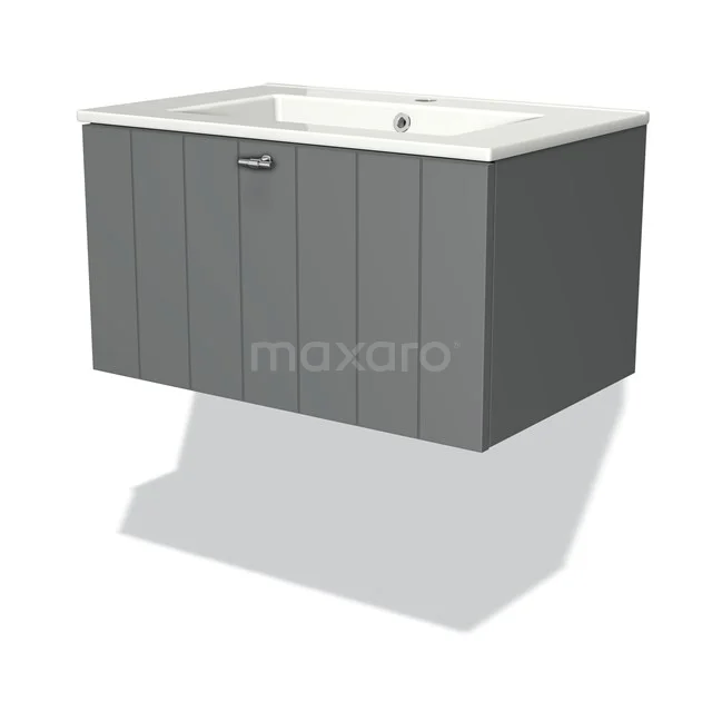 Modulo Vanity units with basin | 70 cm Mid grey Slat front Ceramic 1 drawer BMW11-00652