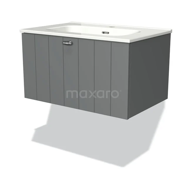 Modulo Vanity units with basin | 70 cm Mid grey Slat front Ceramic 1 drawer BMW11-00655