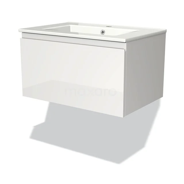 Modulo Bathroom furniture with sink | 70 cm High-gloss white Handle-less front Ceramic 1 drawer BMW11-00676 White wall unit with sleek design, integrated Basin; perfect for a modern bathroom.