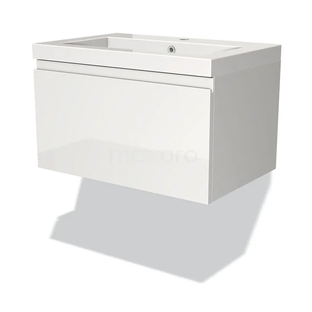 Modulo Vanity units with basin | 70 cm High-gloss white Handle-less front Mineral marble 1 drawer BMW11-00680