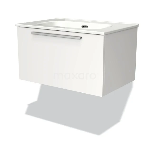 White hanging bathroom unit with ceramic vanity units with basin, metal handle and sleek design, ideal for modern bathrooms.