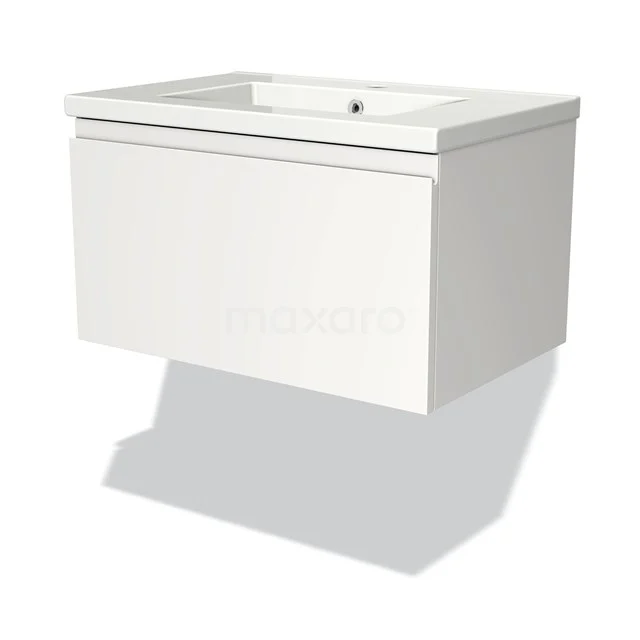 Modulo Vanity units with basin | 70 cm Matte white Handle-less front Ceramic 1 drawer BMW11-00695 White floating wooden bathroom unit with soft-close drawer and integrated vanity units with basin, modern design.