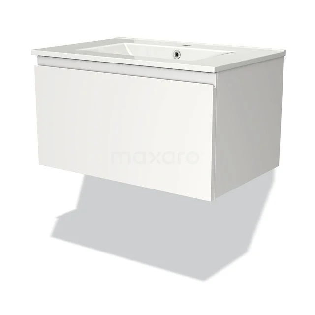 White hanging bathroom unit with clean lines, minimalist design and ceramic vanity units with basin from a modern series.