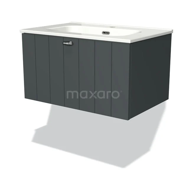 Floating anthracite vanity unit with vertical grooves and ceramic basin, ideal for a modern bathroom style.
