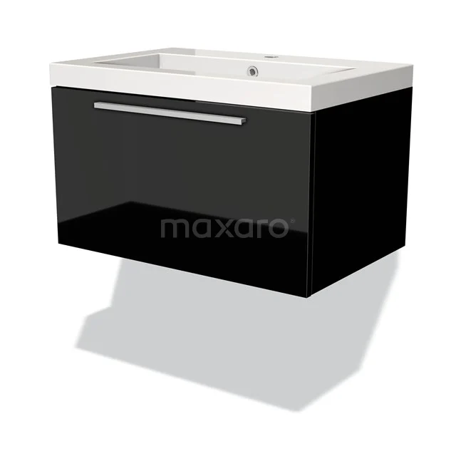 Modulo Vanity units with basin | 70 cm High-gloss black Flat front Mineral marble 1 drawer BMW11-00722