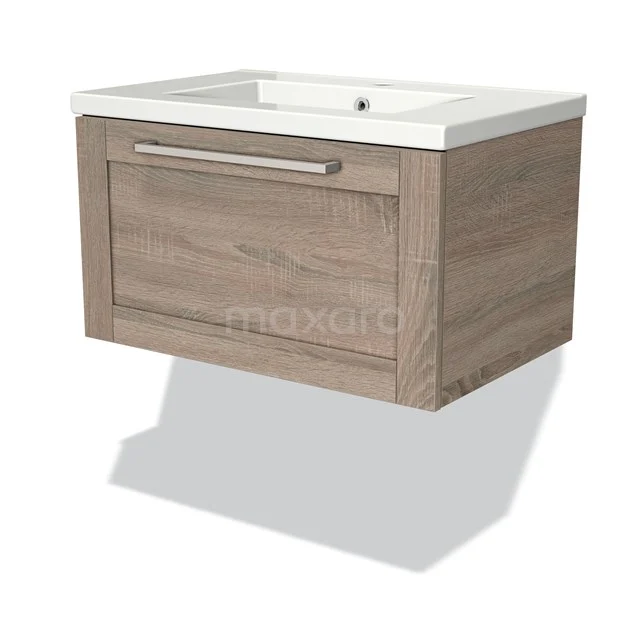 Modulo Vanity units with basin | 70 cm Oak Frame front Ceramic 1 drawer BMW11-00743 Wooden base cabinet with light Oak finish and integrated white ceramic Basin, perfect for modern bathrooms.