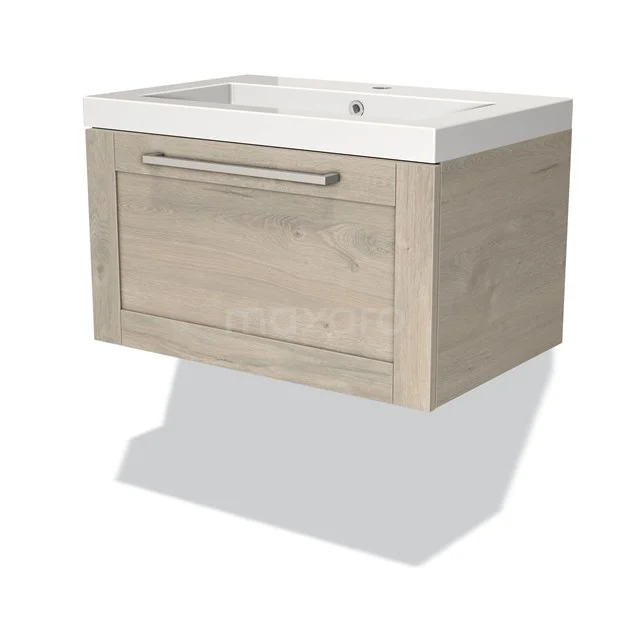 Modulo Vanity units with basin | 70 cm Light grey oak Frame front Mineral marble 1 drawer BMW11-00758 Wooden bathroom unit with drawers, light oak finish and white ceramic basin, ideal for modern bathroom solutions.