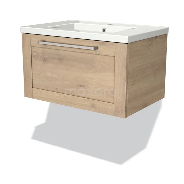 Wooden vanity units with basin, floating design, light oak colour, metal handle, modern look.