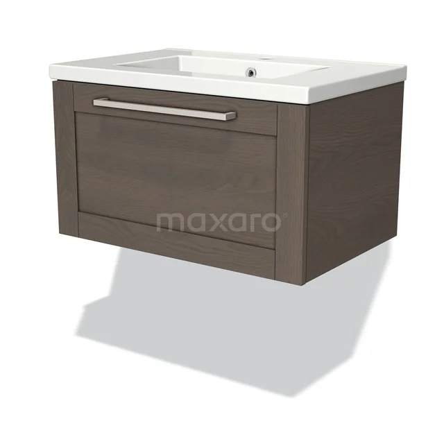 Modulo Bathroom furniture with sink | 70 cm Dark brown oak Frame front Ceramic 1 drawer BMW11-00791 Wooden bathroom unit with drawers, brown finish, white ceramic basin, modern design for stylish bathrooms.