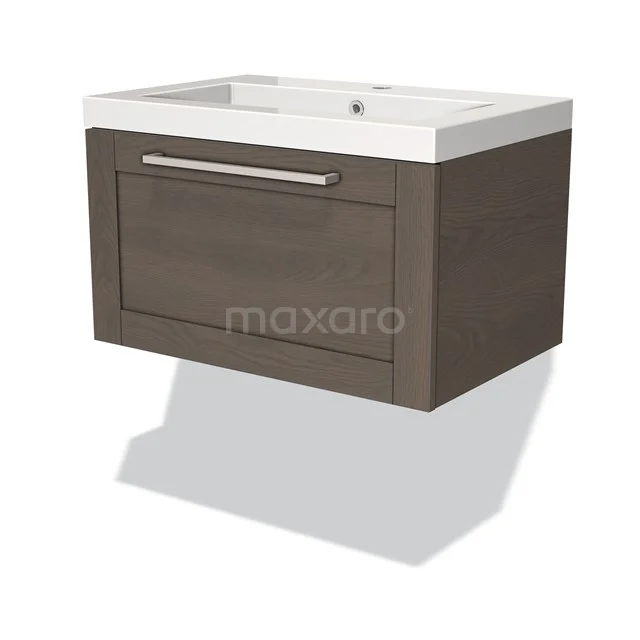 Modulo Vanity units with basin | 70 cm Dark brown oak Frame front Mineral marble 1 drawer BMW11-00794 Wooden bathroom base cabinet with drawers, wall-mounted, modern design in dark brown with white Basin, ideal for compact bathrooms.