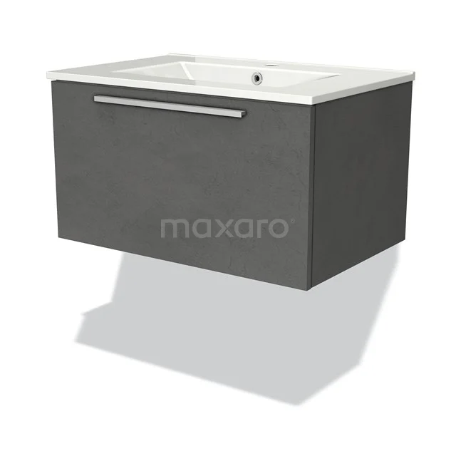 Grey hanging basin with drawer, sleek design, ceramic countertop wash basin, ideal as stylish storage space in the bathroom.