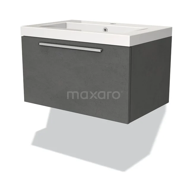 Badmöbel 70cm Modulo Dunkelgrau Beton 1 Schublade Flaches Waschbecken Mineralguss BMW11-00818 Hängendes graues Badezimmermöbel mit einem weißen Waschbecken und Schublade, elegantes Design und geeignet für moderne Badezimmereinrichtungen.