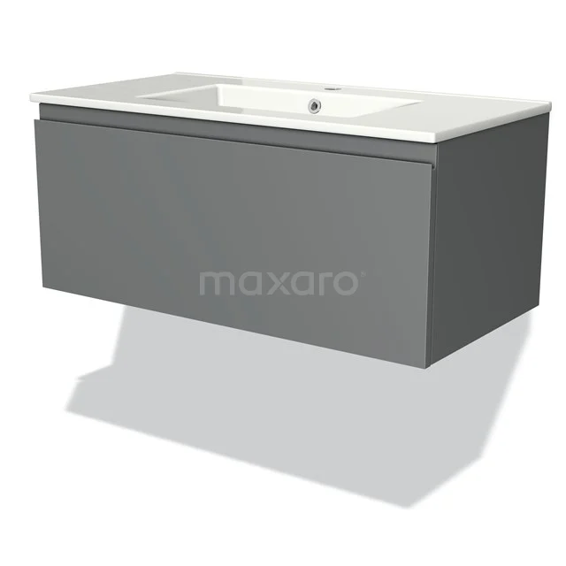 Grau hängendes Badmöbel mit keramischem Waschbecken und klarem Design, ideal für moderne Bäder.