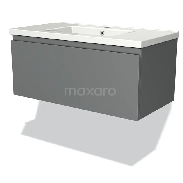 Grey floating vanity unit with white ceramic basin, modern design for stylish bathroom design.