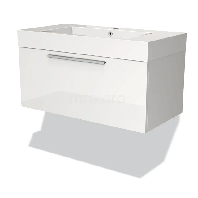 Wall-mounted vanity unit high-gloss white with drawers, modern design, ideal for sleek bathroom decor.