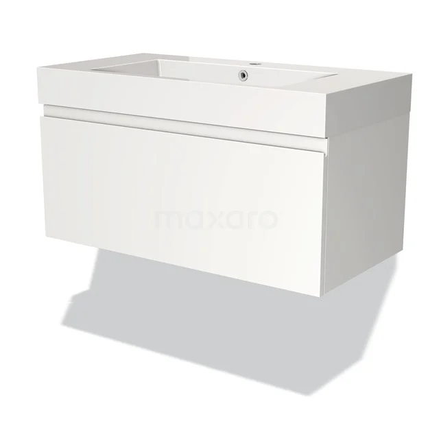 Weiße schwebende Waschtisch mit Schublade, modernes Design, perfekt für stilvolle Badezimmergestaltung.