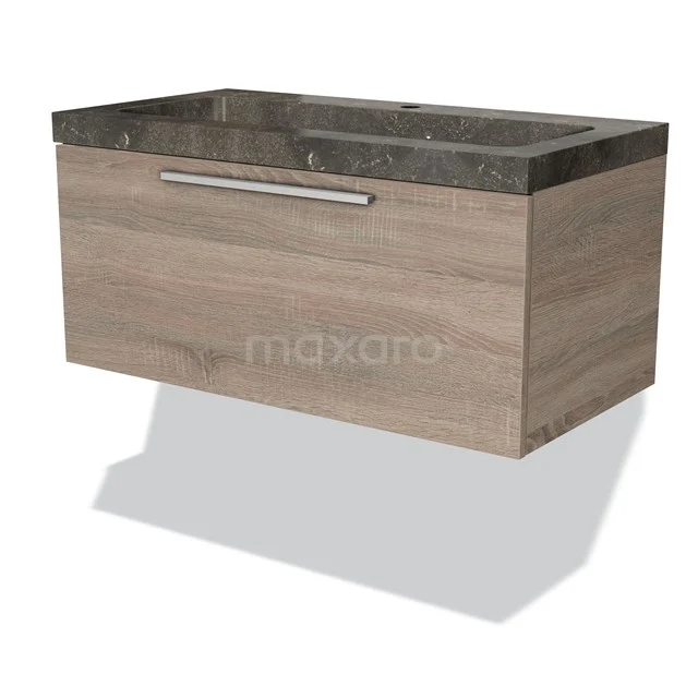 Wooden bathroom unit with grey marble vanity units with basin, floating design and metal handle, modern and stylish.