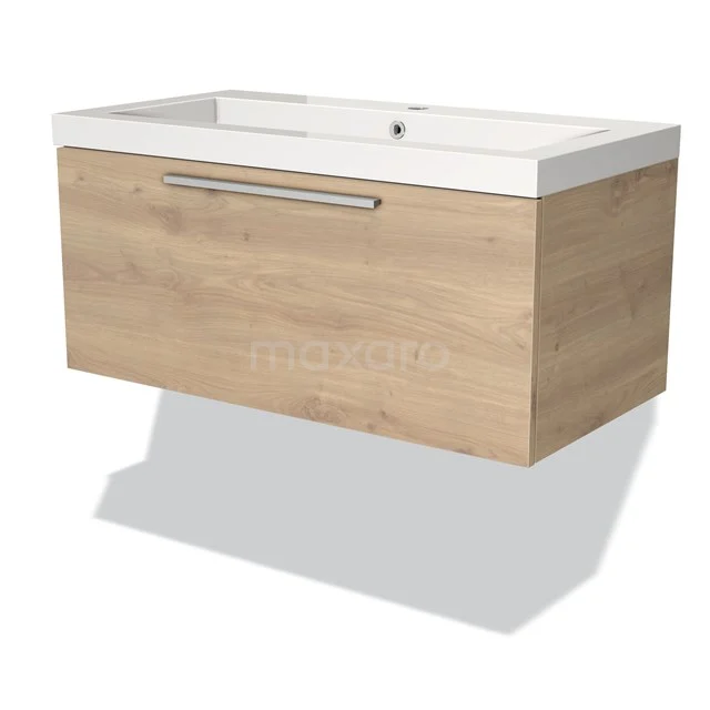 Wooden bathroom unit with white vanity units with basin, modern design, spacious drawers and wall mounting; ideal for a stylish bathroom.