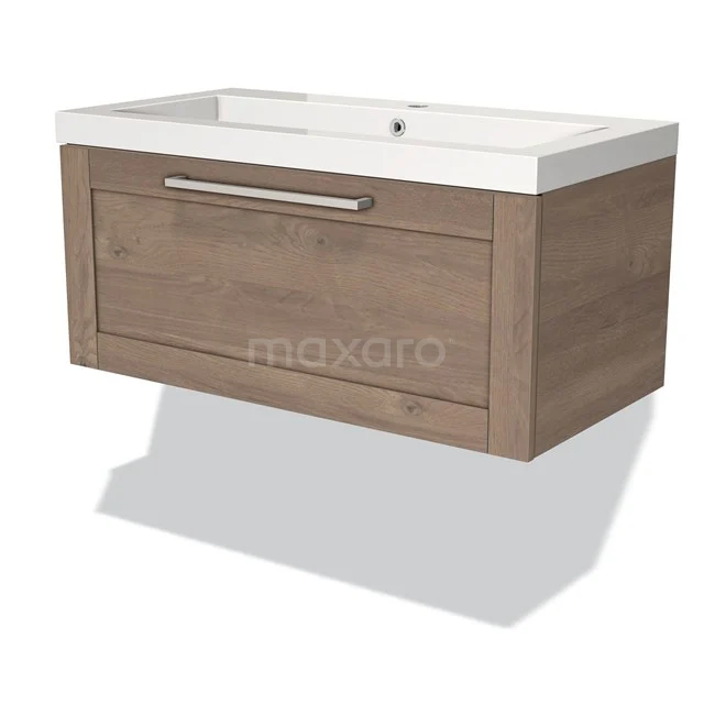 Wood vanity units with basin, oak look, rectangular with white basin, design ideal addition for modern bathrooms.