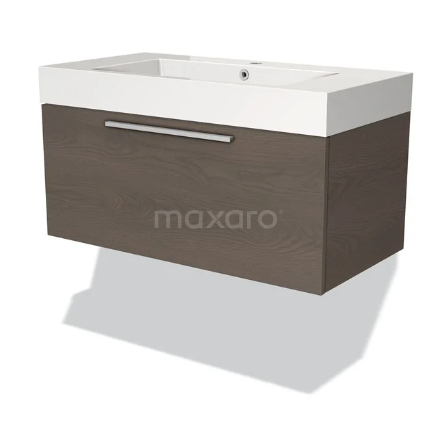 Holz-Badmöbel mit Schublade, modernes Design, Wandmontage, weißes Waschbecken aus Keramik, ideal für kompakte Bäder.