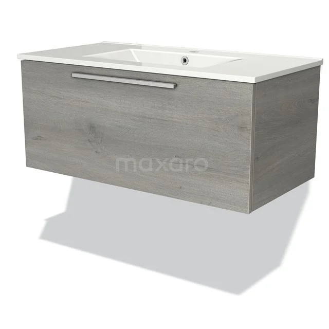 Modulo Vanity units with basin | 90 cm Grey oak Flat front Ceramic 1 drawer BMW11-01046