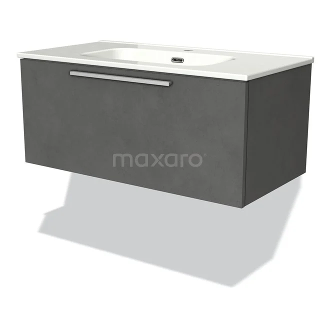 Modern grey vanity unit set with sleek basin, wall-mounted and minimalist design made of durable materials.