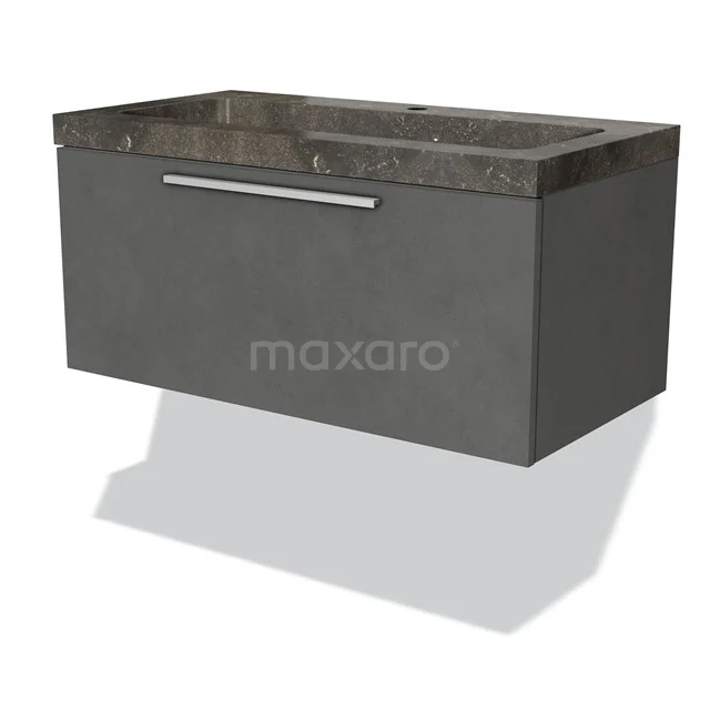 Modulo Badkamermeubel met wastafel | 90 cm Donkergrijs beton Vlak front Natuursteen 1 lade BMW11-01075