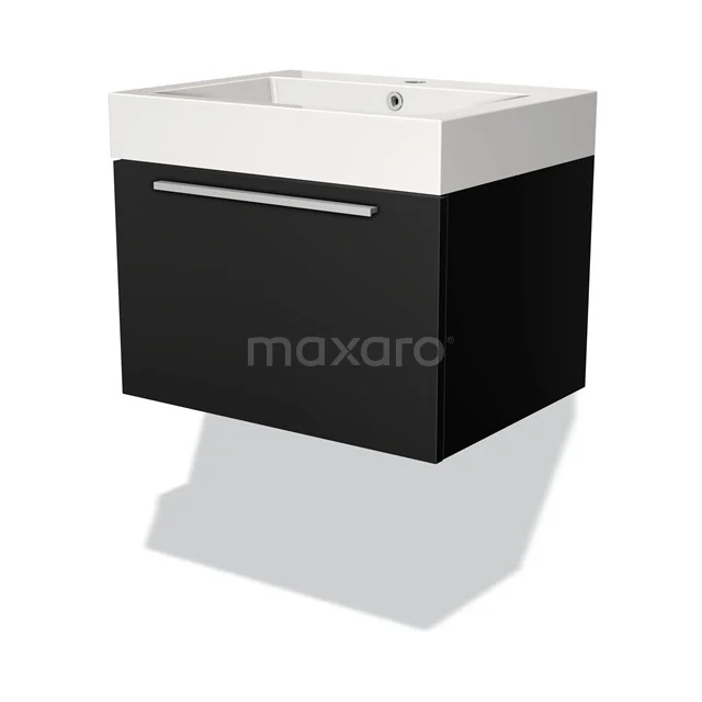 Modulo Vanity units with basin | 60 cm Matte black Flat front Mineral marble 1 drawer BMW11-01085