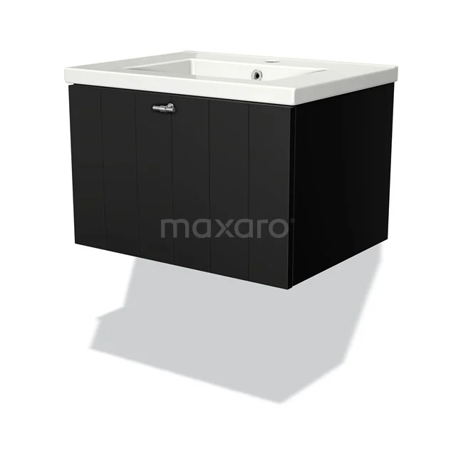 Black bathroom cabinet with white sink, modern design, wall-mounted, ideal storage for stylish bathroom design.