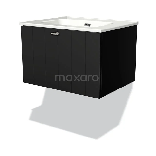 Schwarzes Badezimmer Waschtisch mit klarem Design, einer Schublade und integriertem keramischen Waschbecken, ideal für moderne Bäder.