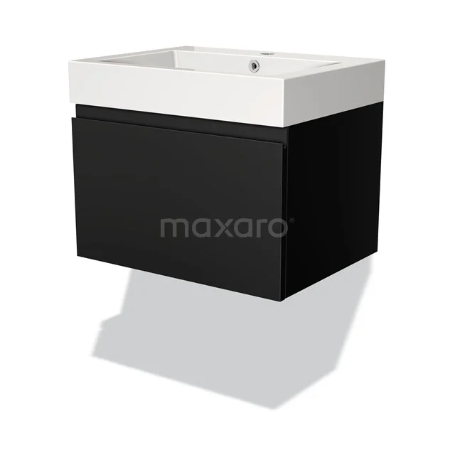 Zwarte wandkast met witte wastafel, modern design, ideaal voor stijlvolle badkameropslag, hoogwaardig hout en keramiek.
