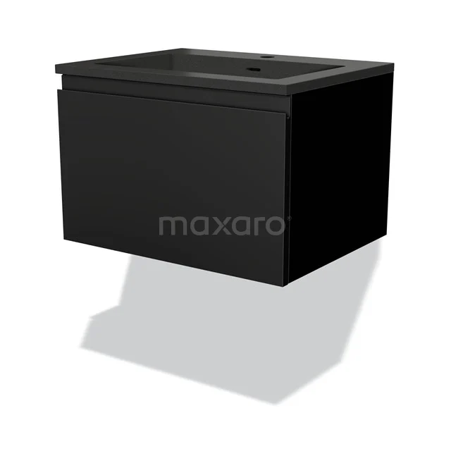 Schwarzer schwebender Badschrank mit integriertem Waschbecken, schlankes Design und matter Oberfläche, ideal für moderne Bäder.