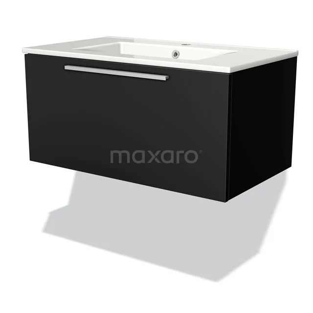 Modulo Vanity units with basin | 80 cm Matte black Flat front Ceramic 1 drawer BMW11-01109