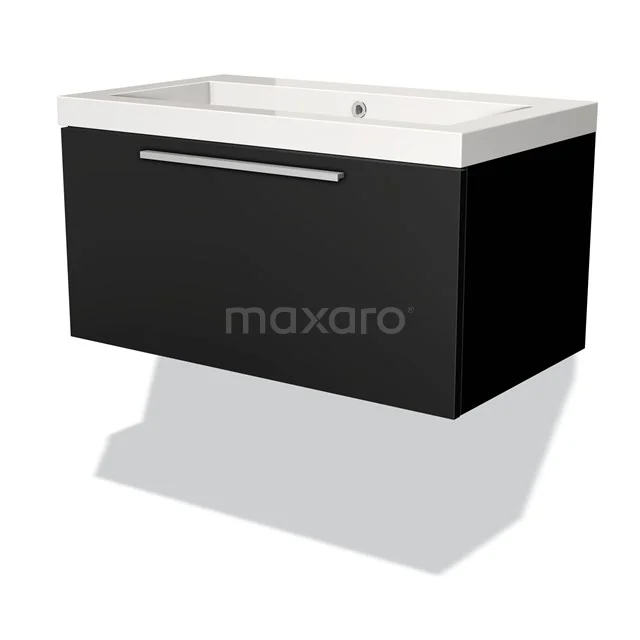 Modulo Vanity units with basin | 80 cm Matte black Flat front Mineral marble 1 drawer BMW11-01116