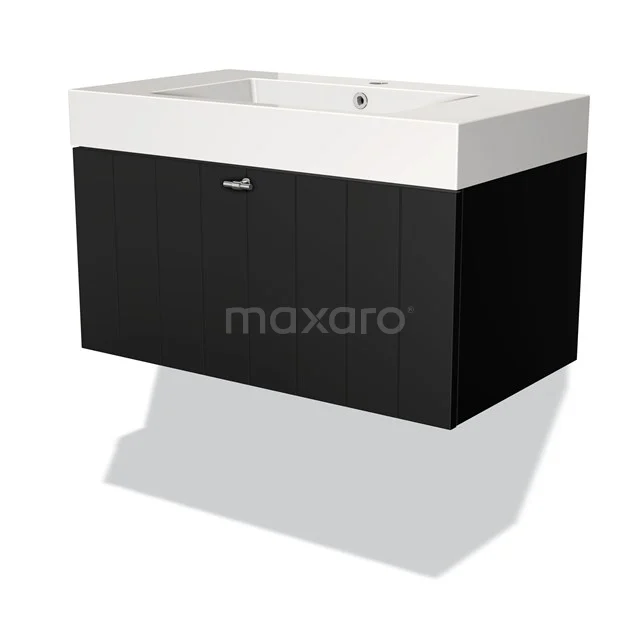 Black and white Bathroom unit with sink made of high-quality wood, modern design and soft-close drawers, perfect for a stylish bathroom.
